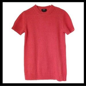 A.P.C. Mohair Blend Short Sleeve Sweater – Pink Salmon, Size M